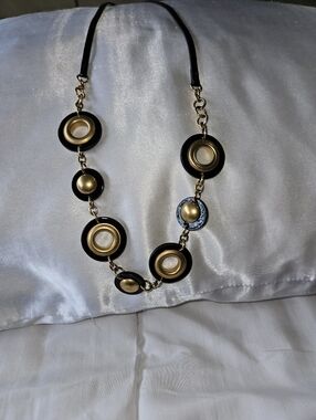 Miu Miu Black Gold Statement Necklace Geometric Disc Chain